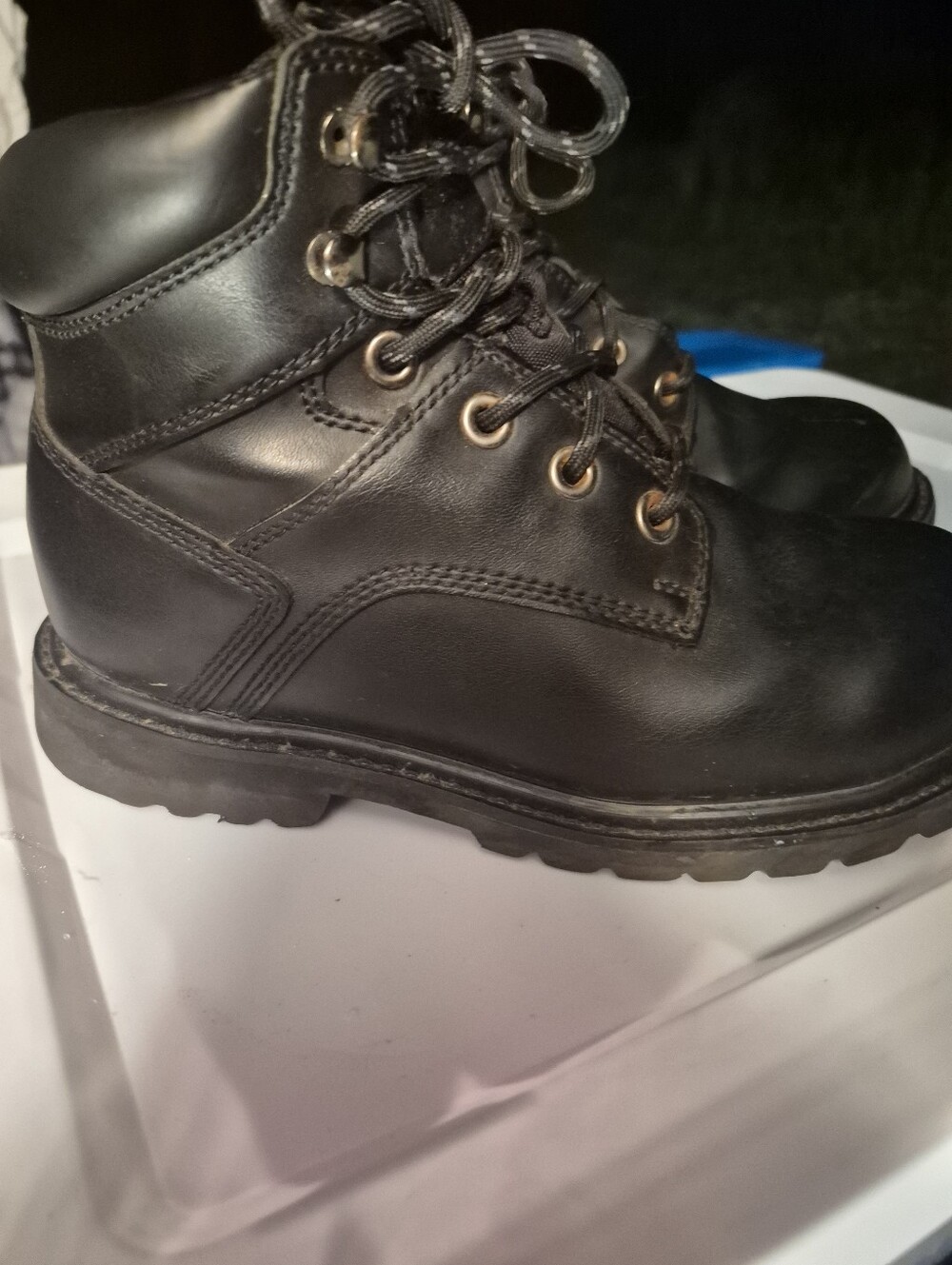 Womens Steel Toe Black Leather Work Boots - Classic Lace-Up Style